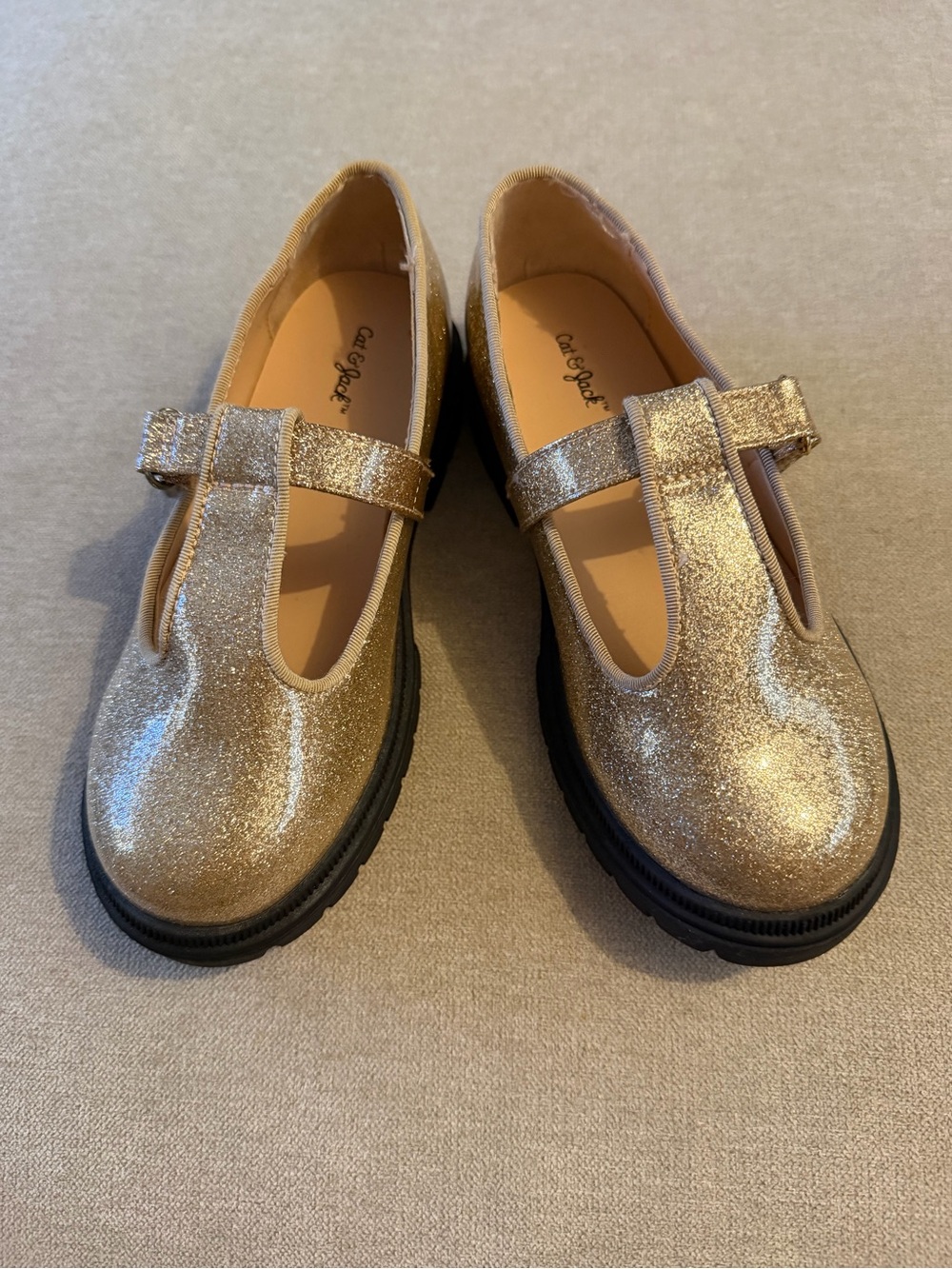 Cat & Jack Girls Gold Glitter T-Strap Mary Jane Shoes